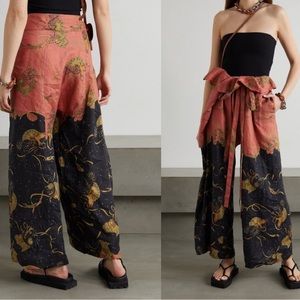 Loewe x Paula’s Ibiza Belted Printed Linen and Cotton Blend Wide Leg Pan…